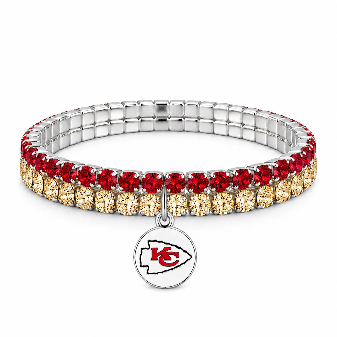 Red and gold-tone rhinestone bracelet with Kansas City Chiefs charm