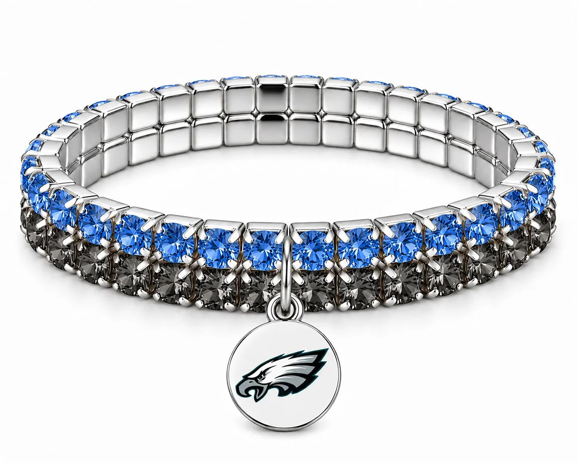 Blue and dark rhinestone bracelet with Philadelphia Eagles charm