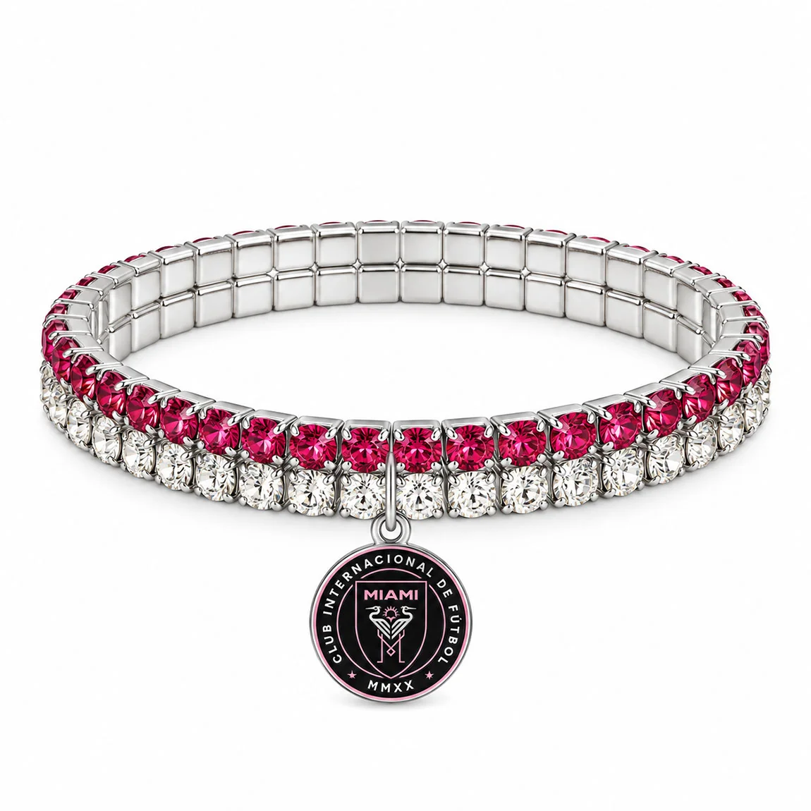 Pink and clear rhinestone bracelet with Inter Miami CF charm